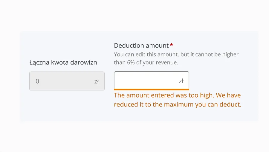 Donation deduction field restored to the maximum amount