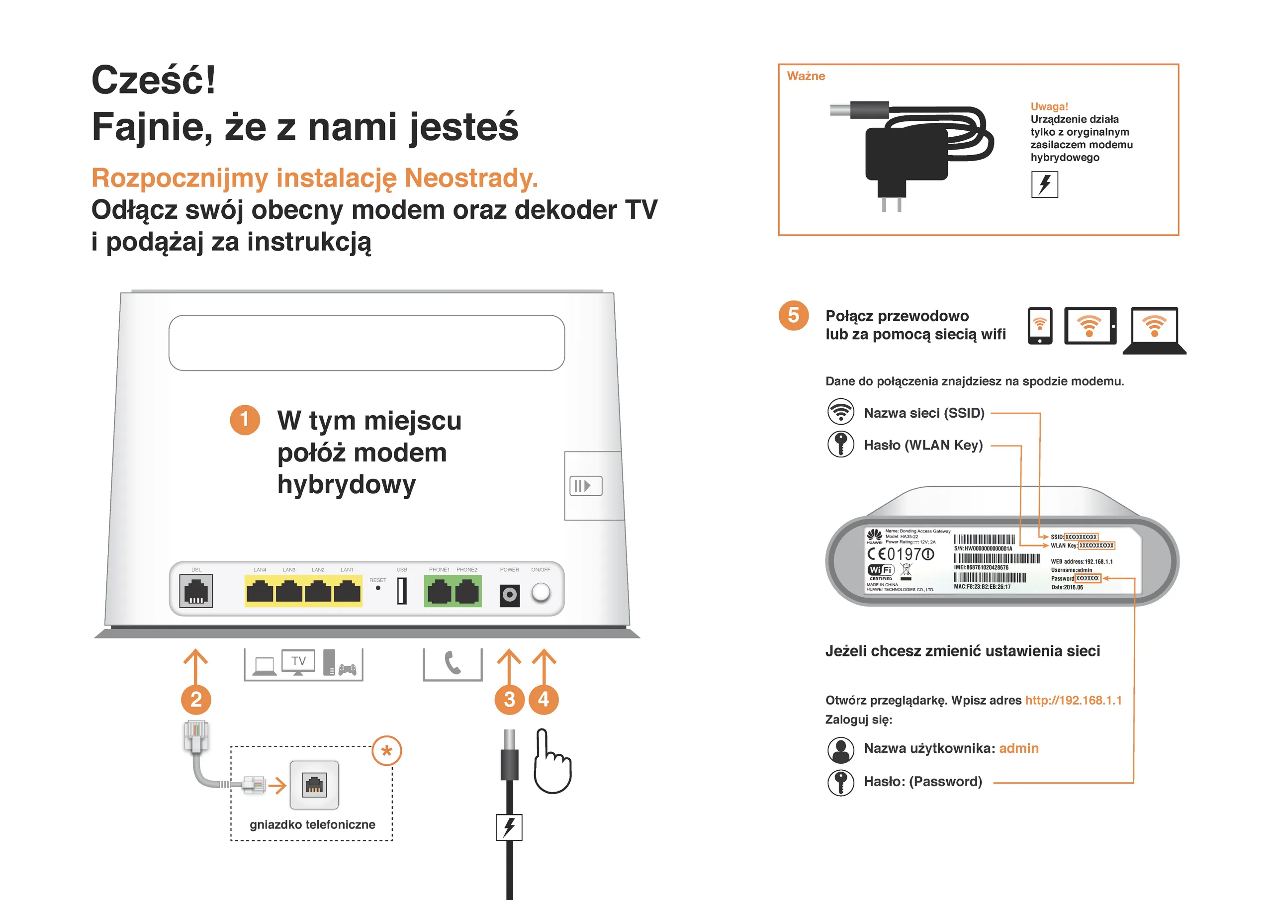 The simplified manual opened flat, for an Orange Group home product