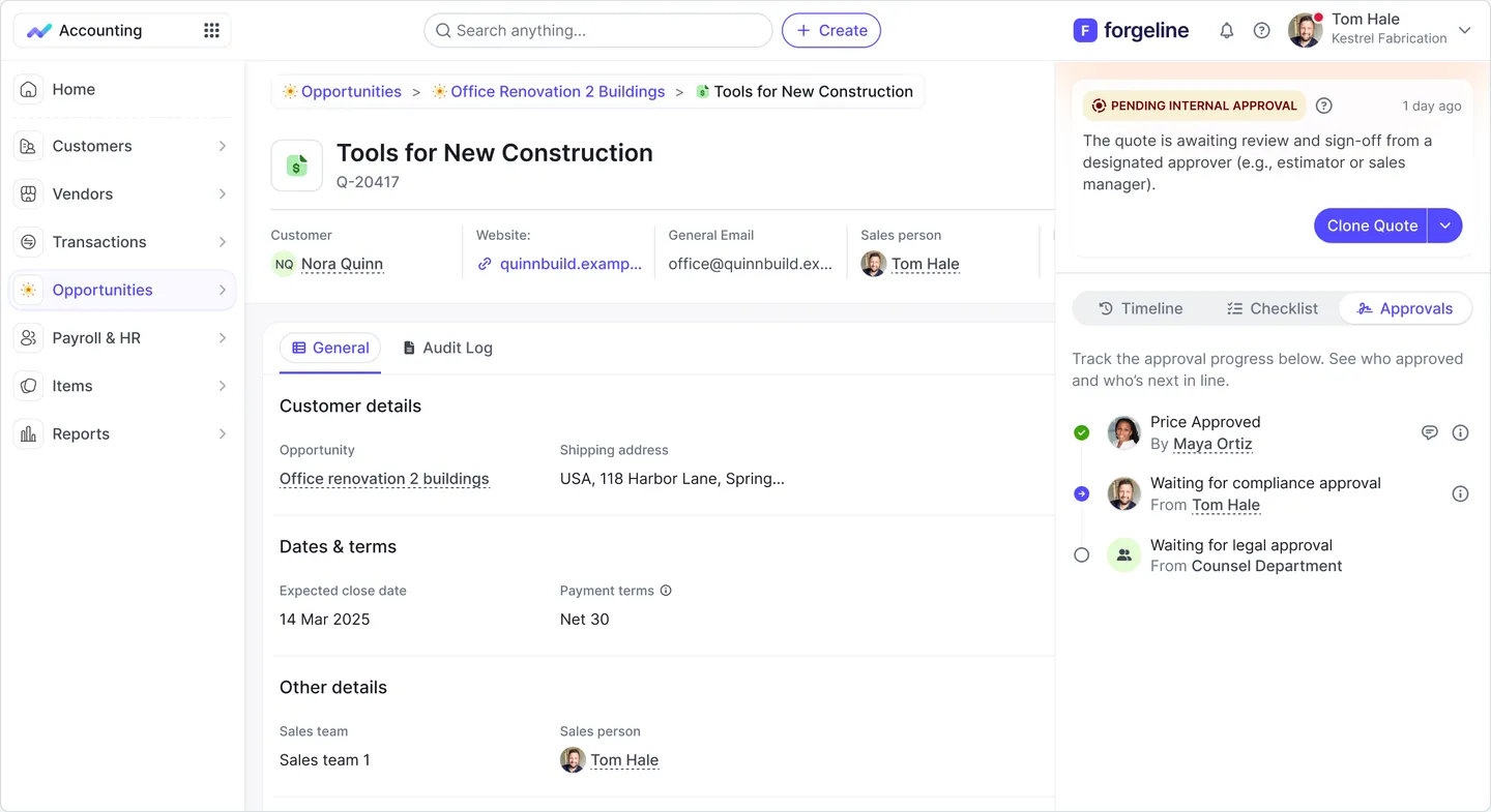 The redesigned collapsible vertical sidebar next to a quote record