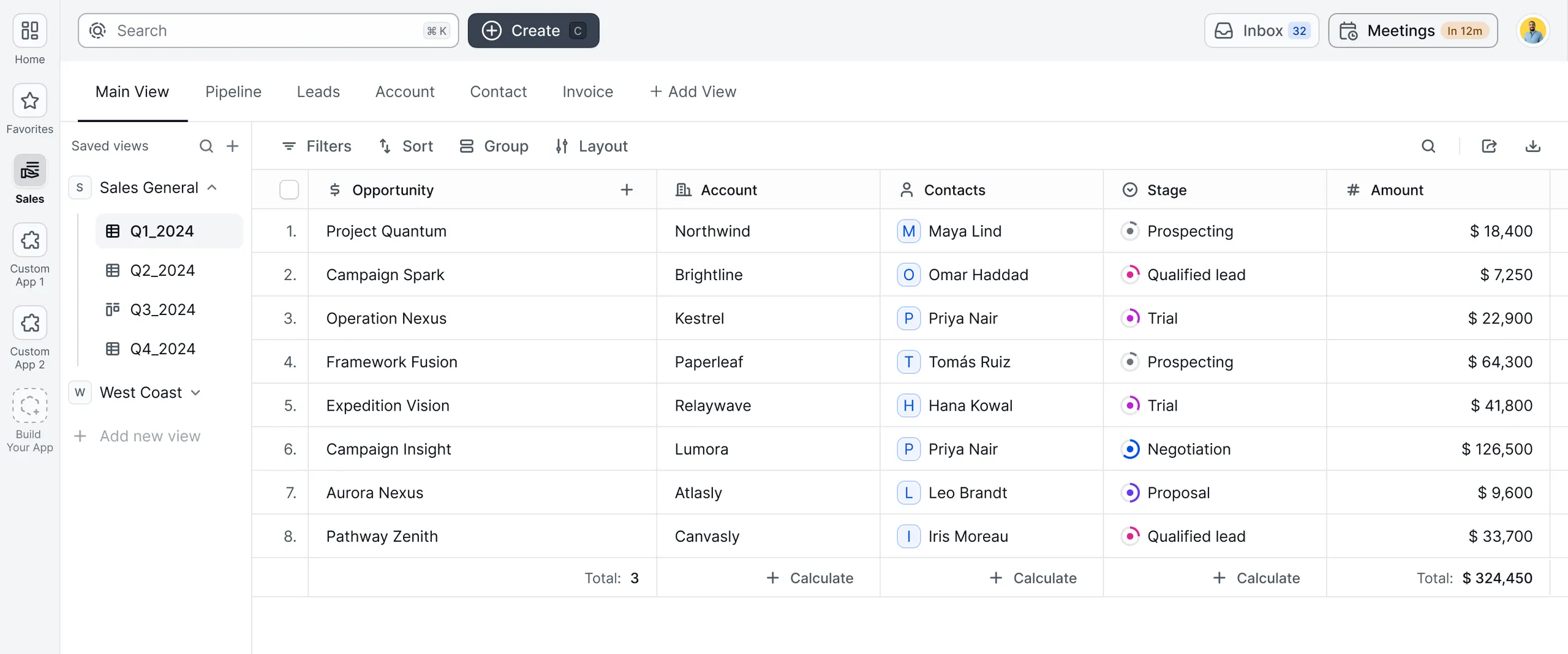 The redesigned sidebar with Home, Flows, Sales Center, and Build App, next to a saved pipeline view