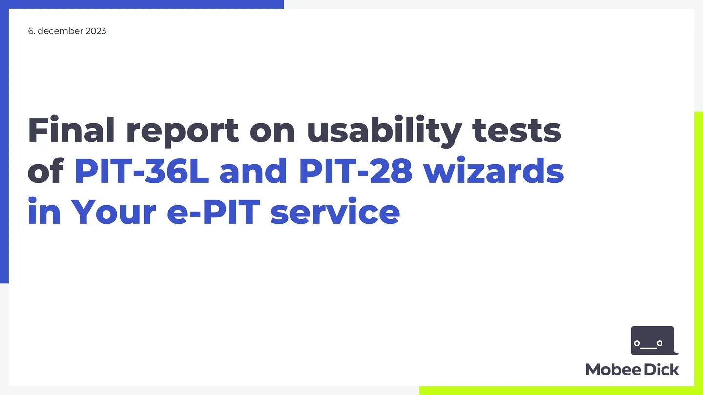 Cover of the final report on usability tests of the PIT-36L and PIT-28 wizards