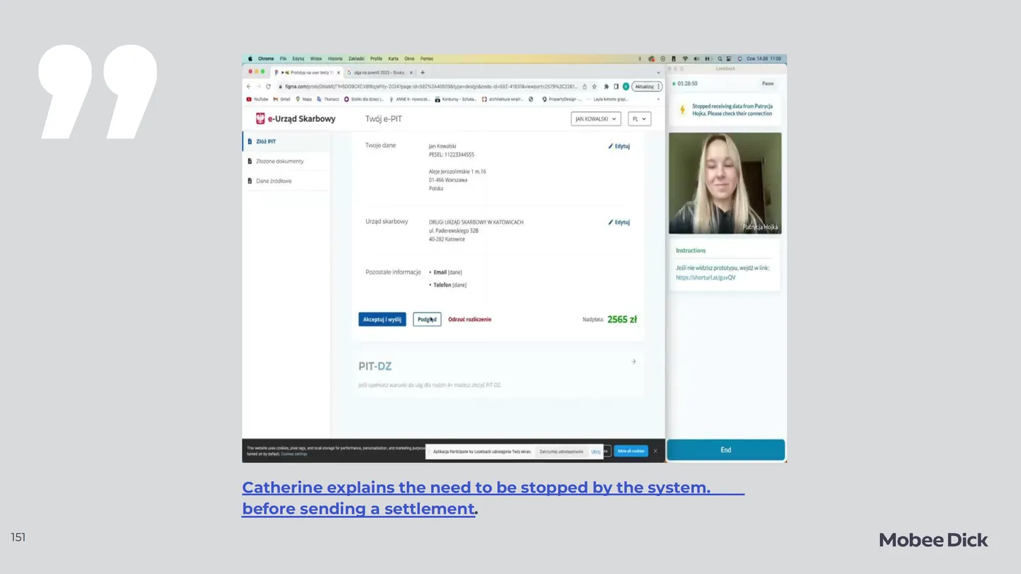 Report slide with a participant quote and screenshot