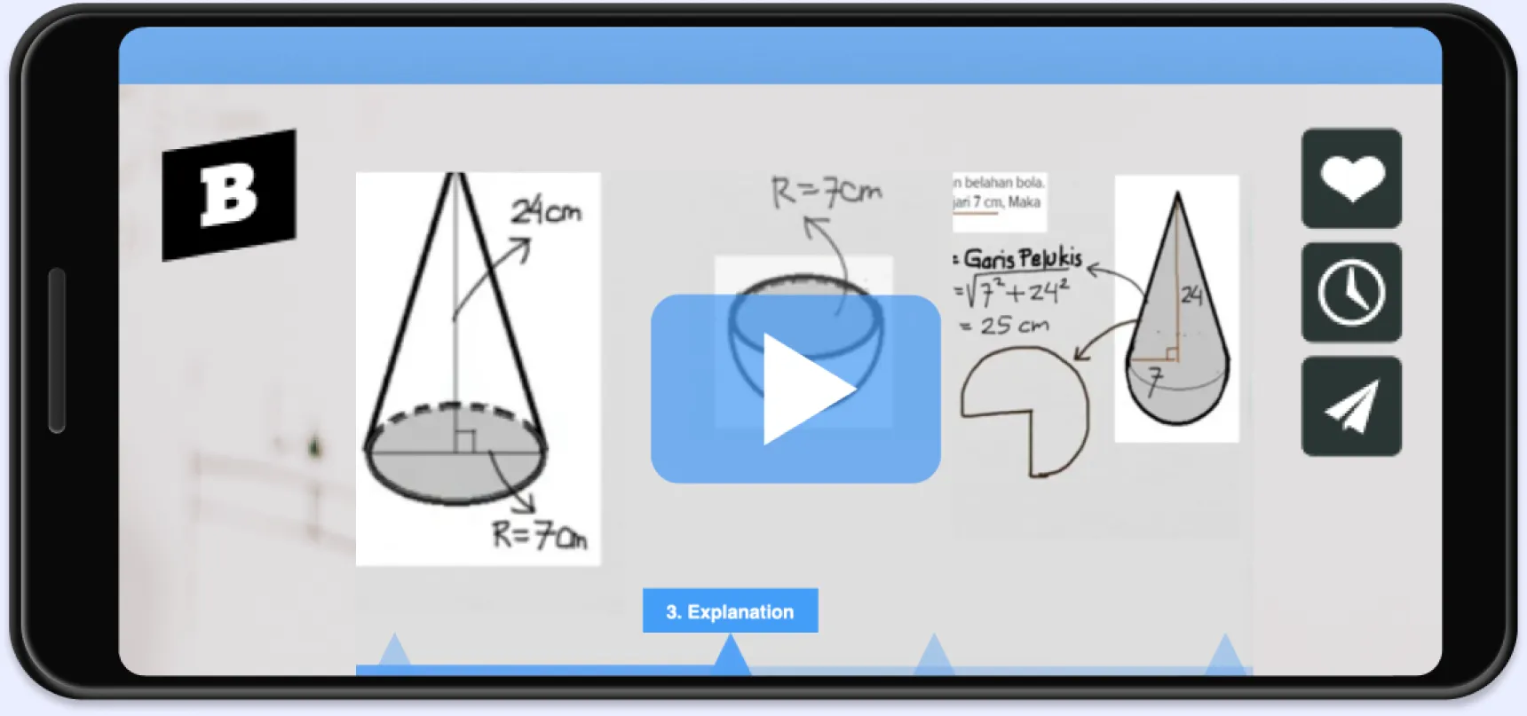 The video answer player on a phone in landscape, with chapters below the video