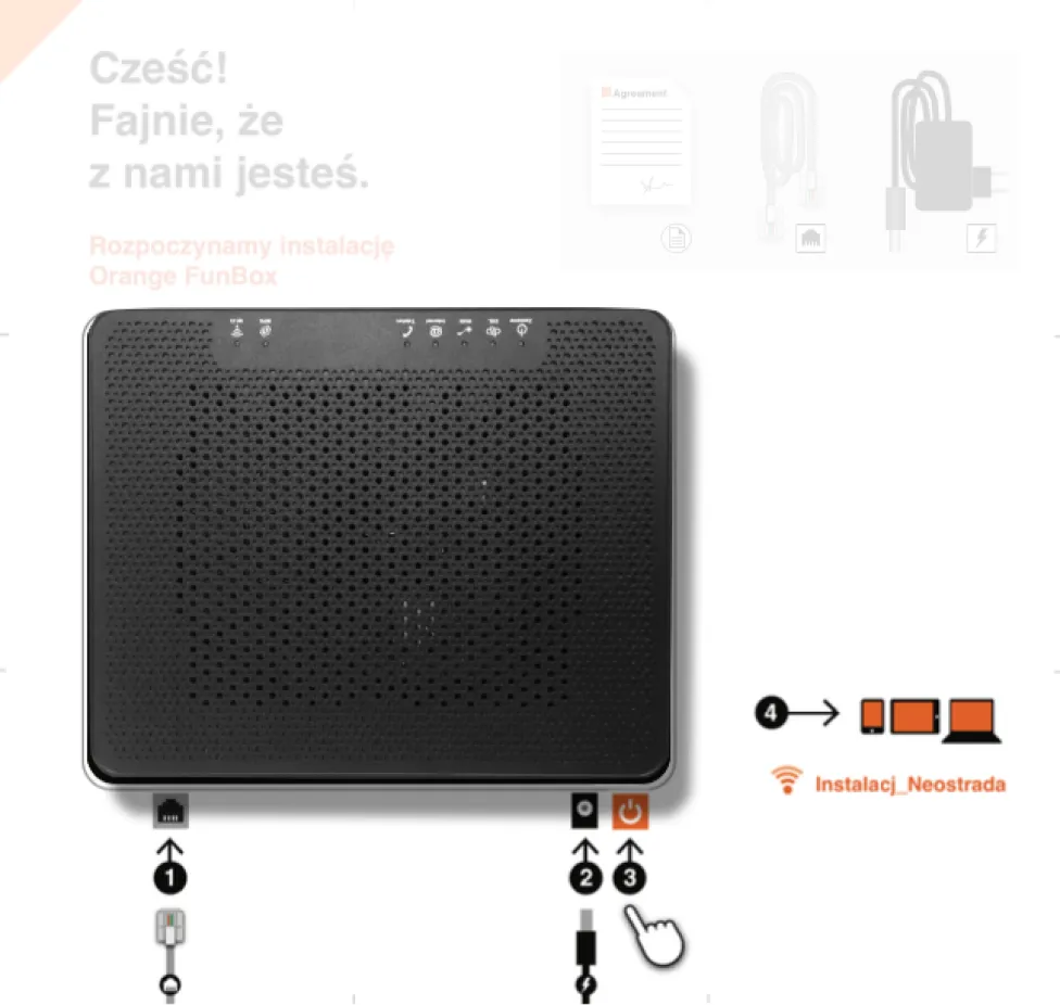 The three steps of the manual: place the router, plug in the cables, turn it on