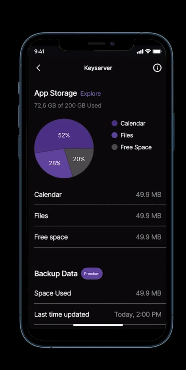 Keyserver screen showing app storage