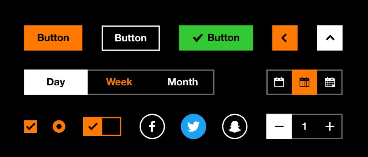 Orange Brand Design System: buttons, toggles, date pickers and controls