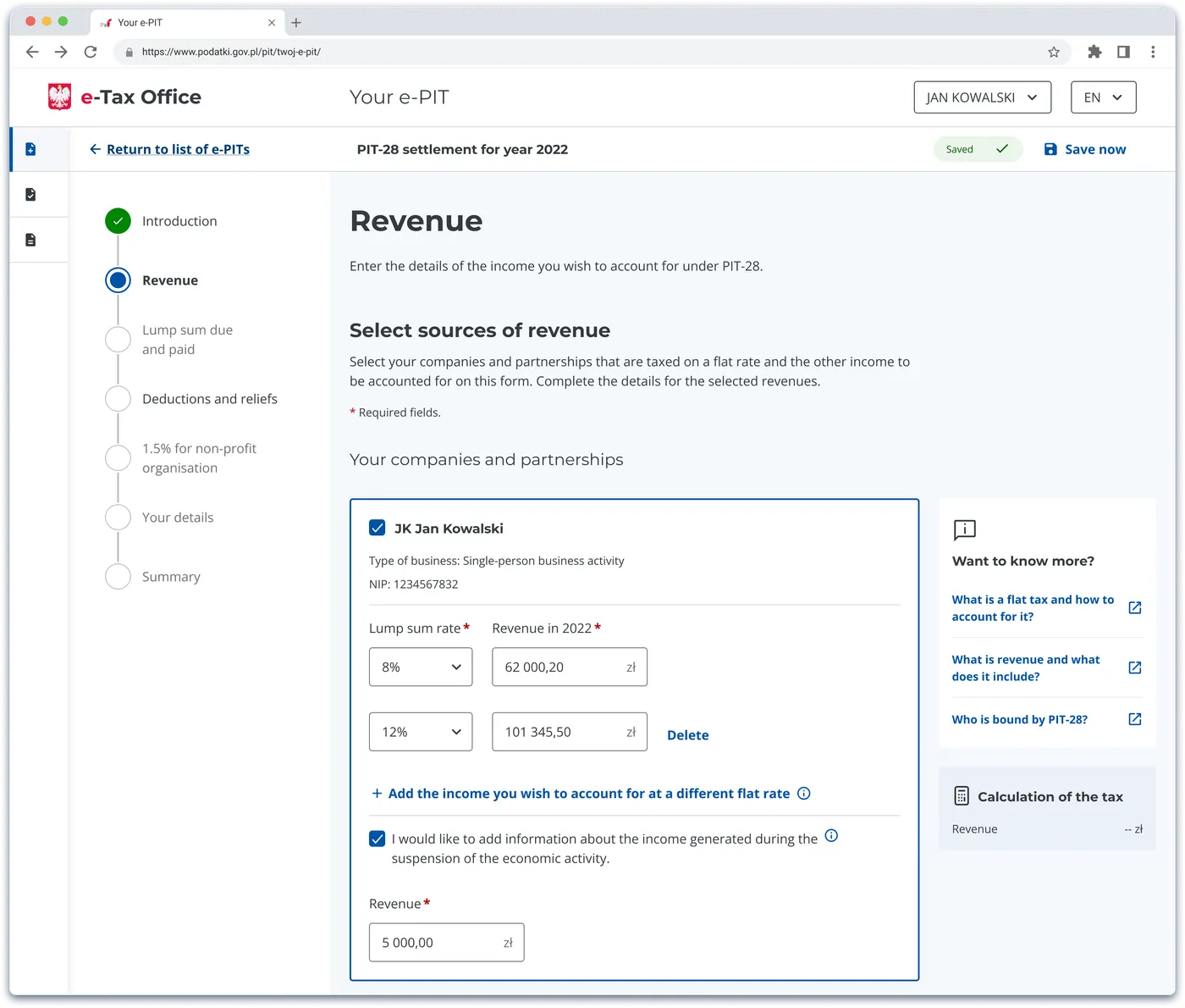 PIT-28 Revenue step, desktop